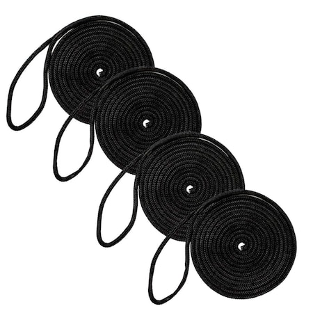 Dc Cargo 1/2in X 15' Double-Braided Nylon Dock Line, Black, 4PK 1215MRK-4
